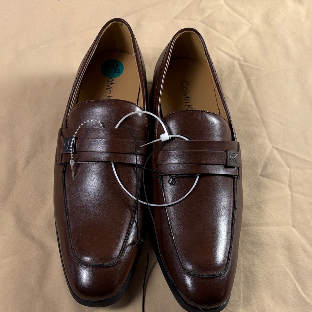 Calvin Klein Men's Jameson Brown Leather Slip-On Dress Loafers